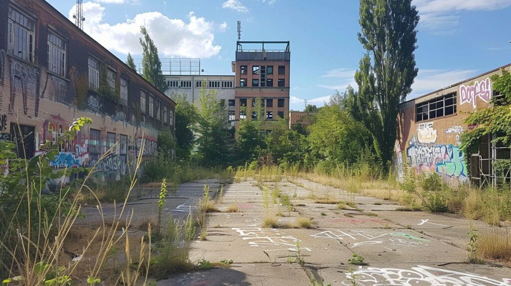 Verlassenes Gebäude in Lost Places Karlsruhe mit zerbrochenen Fenstern und überwucherter Fassade