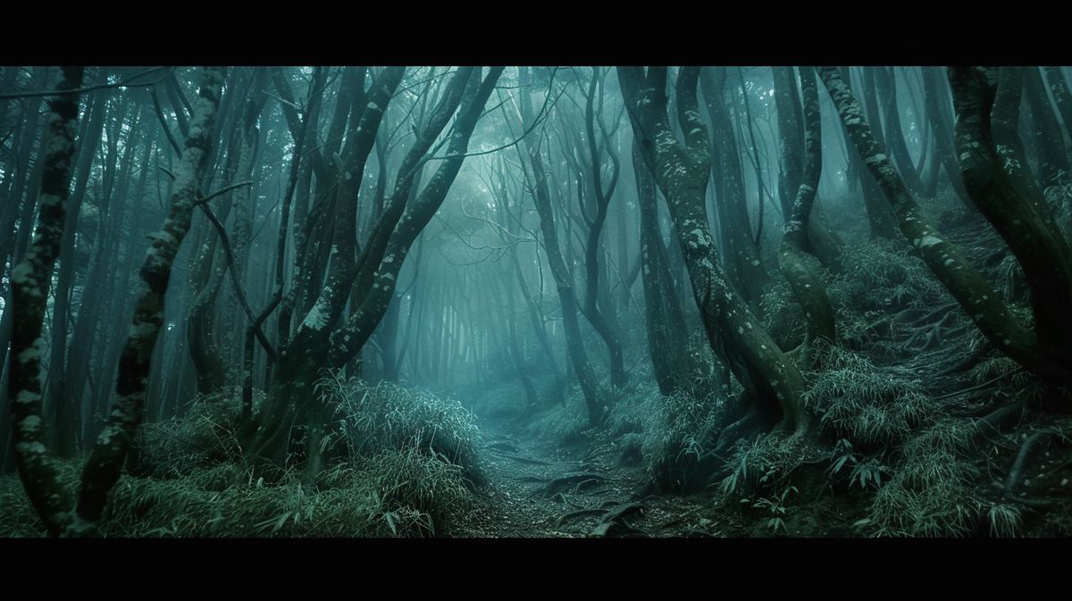 Blick auf den geheimnisvollen Aokigahara Wald in Japan, bekannt als Ort für Selbstmorde