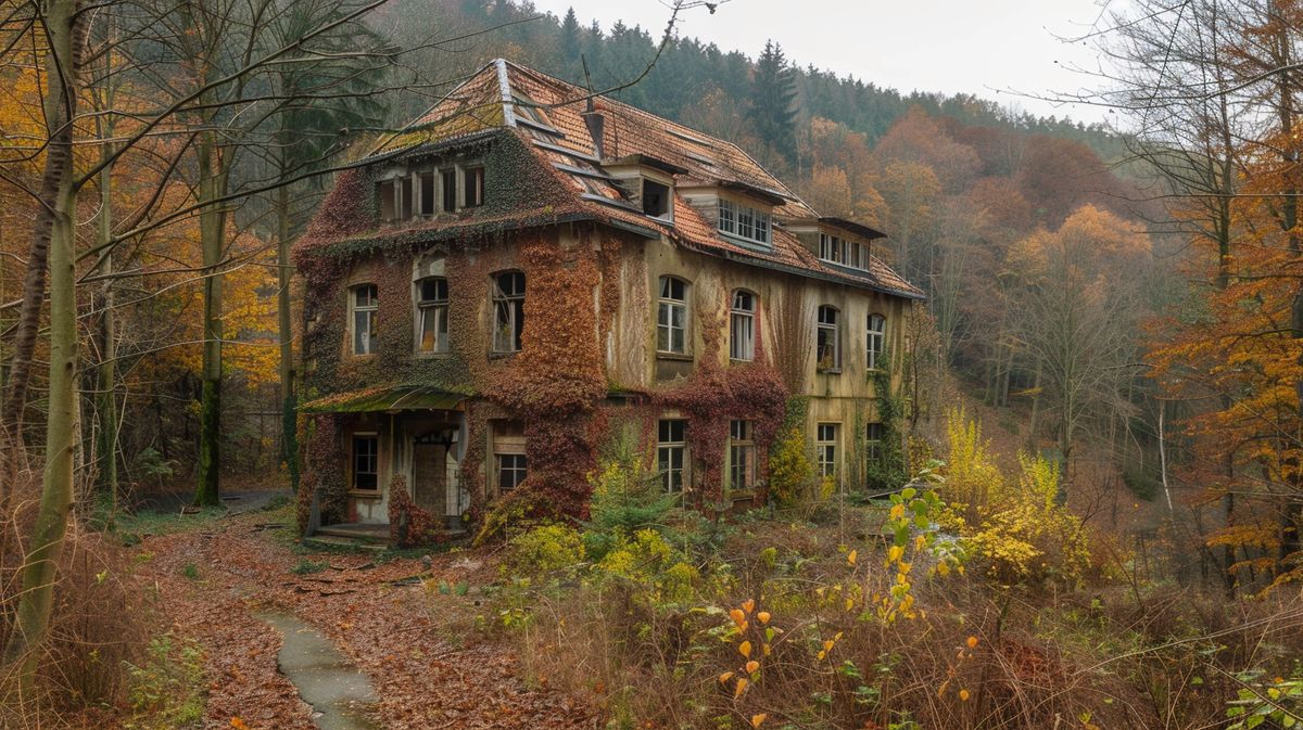 Verlassenes Gebäude in Lost Place Freudenstadt mit zerbrochenen Fenstern und moosbewachsenen Wänden