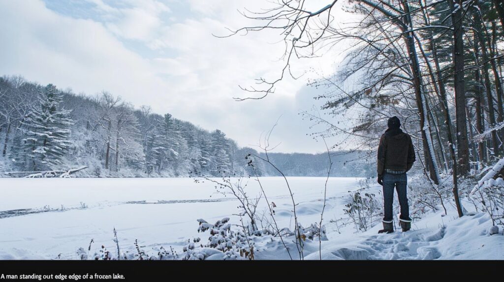 Steven Kubacki steht vor einer malerischen Winterlandschaft