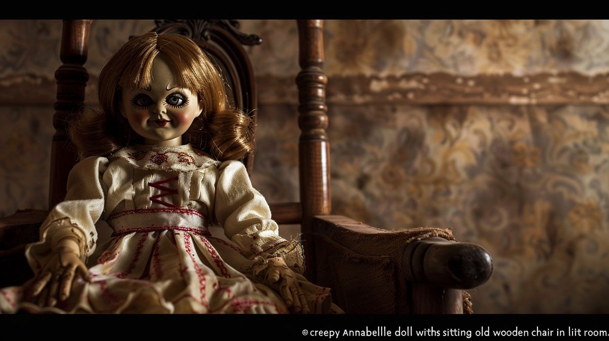 Annabelle Puppe Dämon in einem dunklen Raum mit unheimlicher Atmosphäre