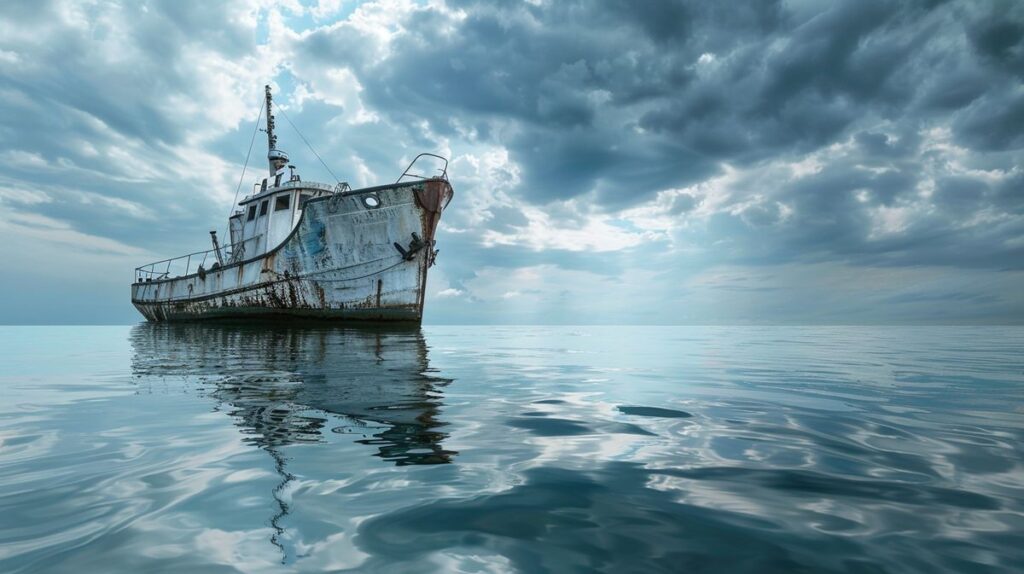 Gemälde des Mary Celeste Schiffs verlassen im Meer