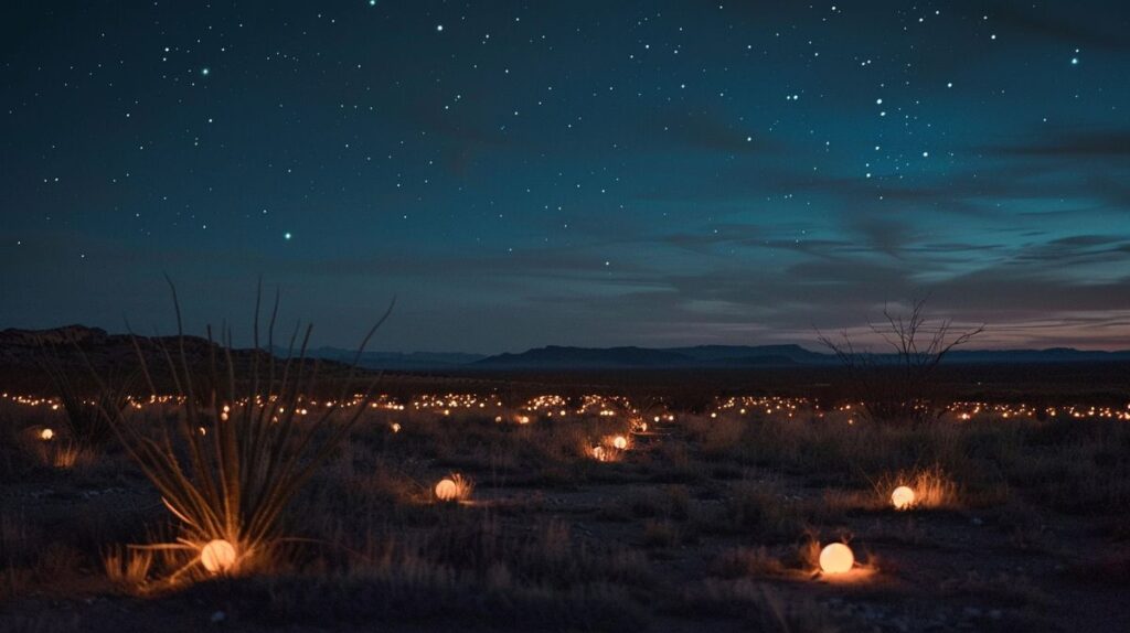 Mysteriöse Marfa Lights Texas bei Nacht in der Wüste beobachtet