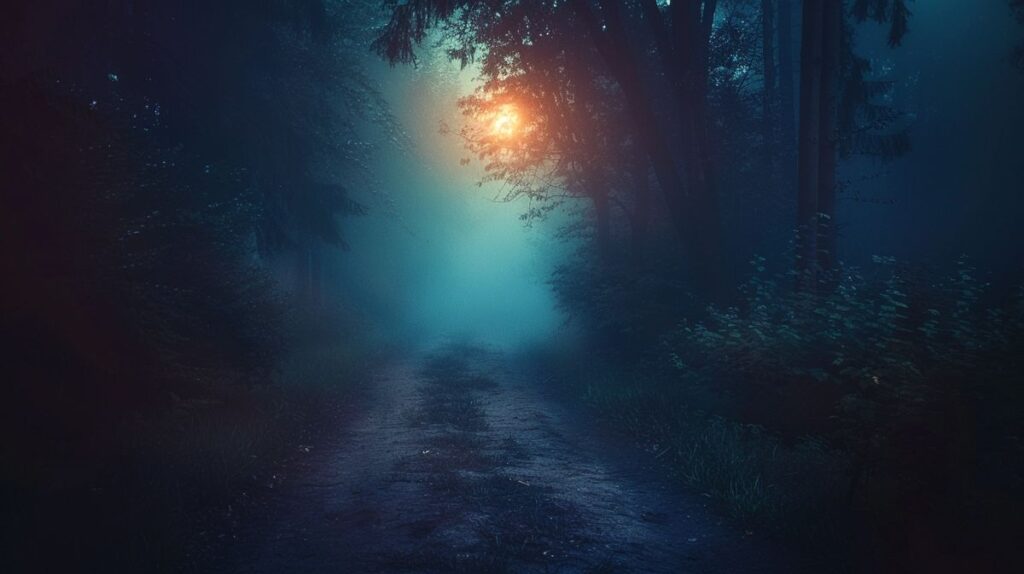 Mysteriöses Brieselanger Licht im dunklen Wald fotografiert, gruselige Atmosphäre in Brieselang