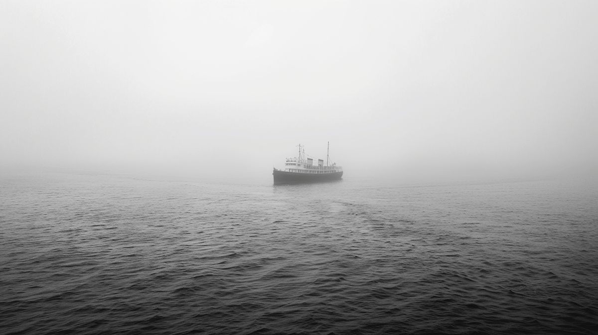 SS Cotopaxi verschollen, historisches Schiff im Nebel auf hoher See