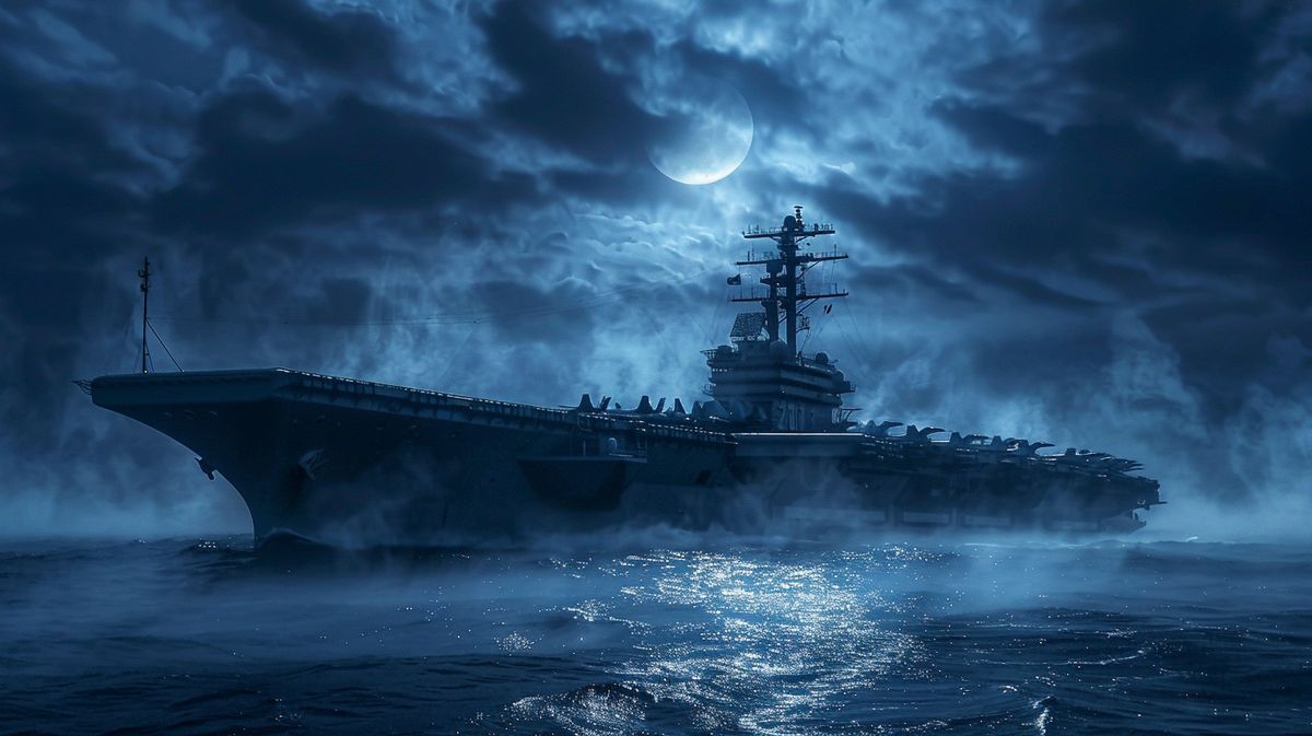 USS Hornet Geister auf historischem Schiff bei Nacht, mysteriöse Atmosphäre mit Nebel