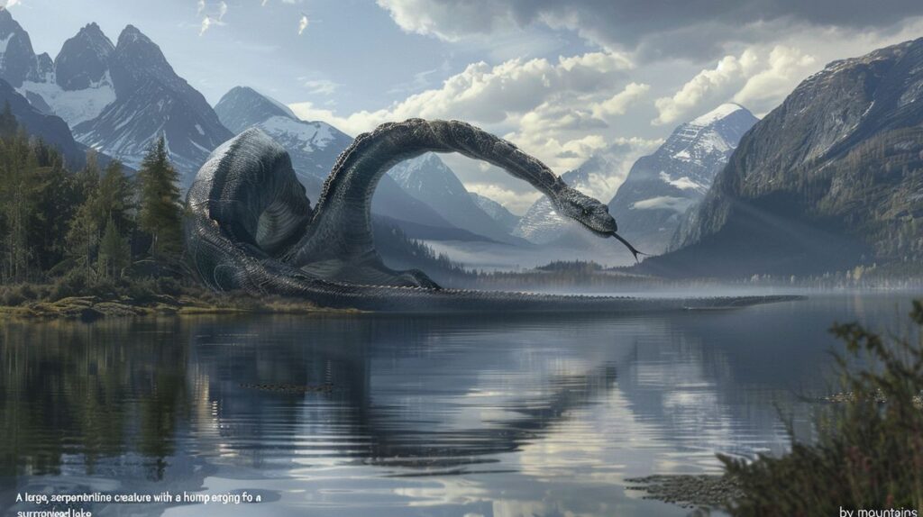 Ogopogo Seeungeheuer Illustration im kreativen Design auf blauem Hintergrund