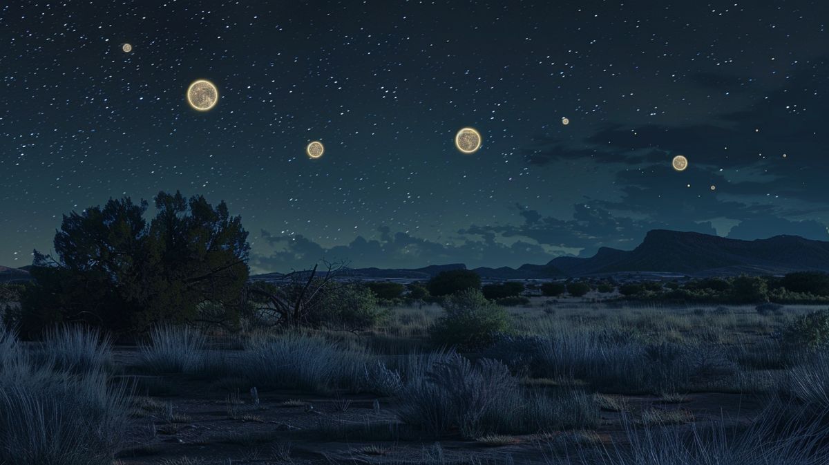 Blick auf die geheimnisvollen Marfa Lights Texas in der Nacht unter einem klaren Sternenhimmel