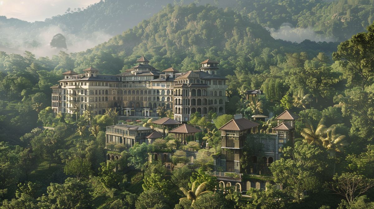 Blick auf das historische Grandhotel Waldlust umgeben von malerischen Wäldern