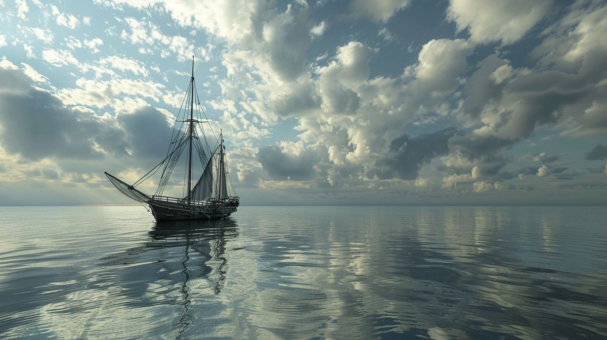 Historische Darstellung des Mary Celeste Schiffs, das verlassen auf offenem Meer treibt