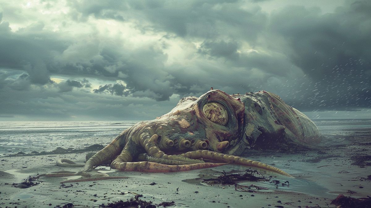 Globster Monster angeschwemmt an einem sandigen Strand