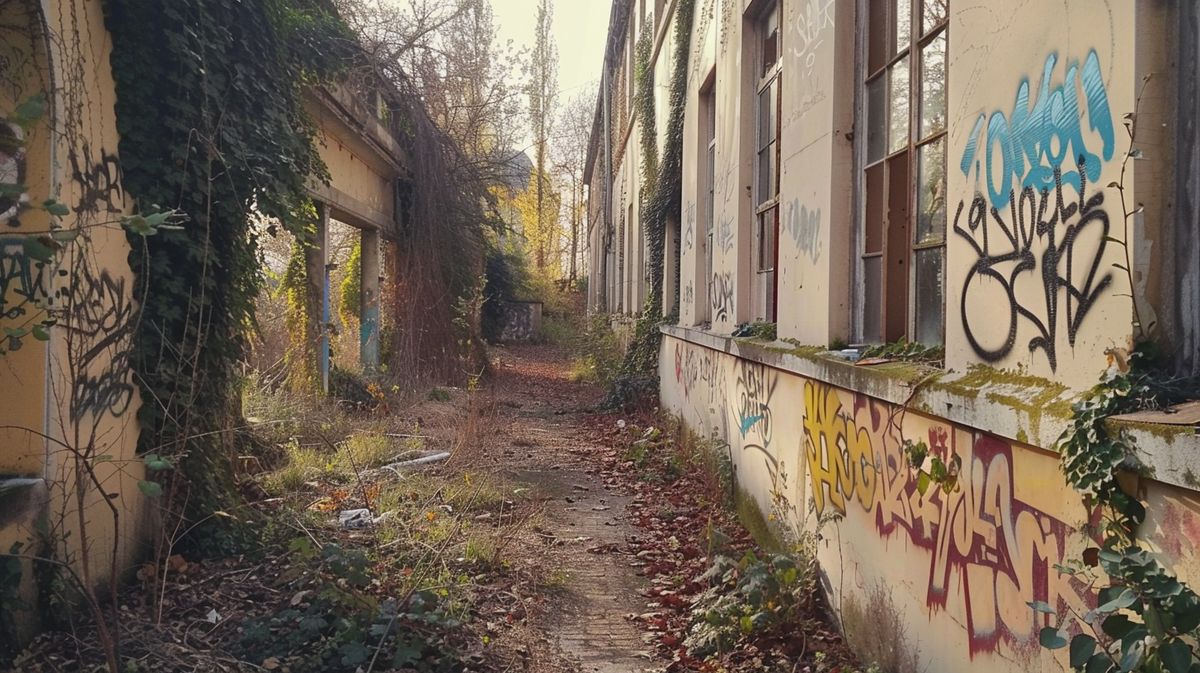 Verlassenes Gebäude in Lost Places Karlsruhe mit zerbrochenen Fenstern und Graffiti