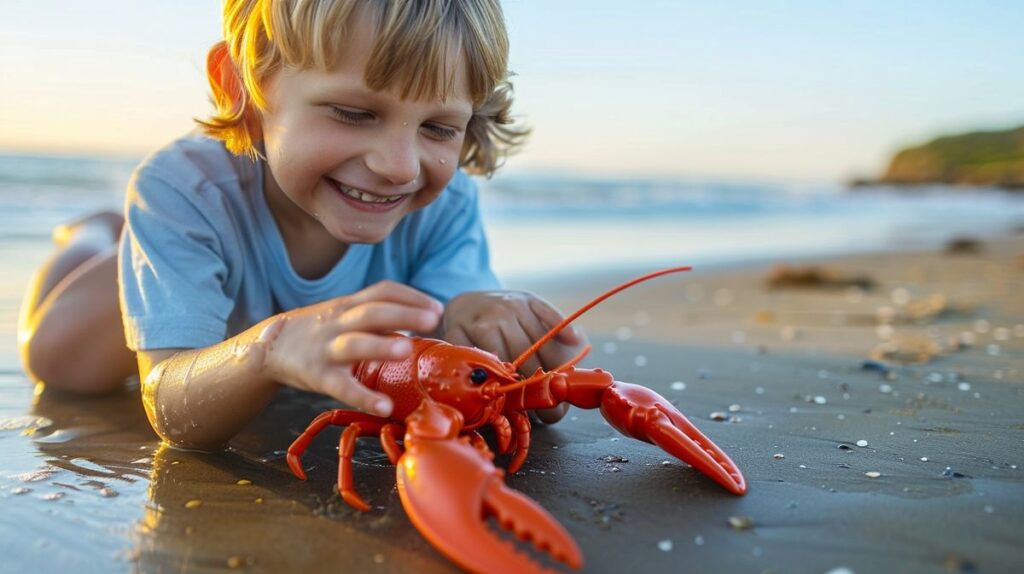 Junge verkleidet als Lobster Boy lächelt fröhlich auf einer Kostümparty