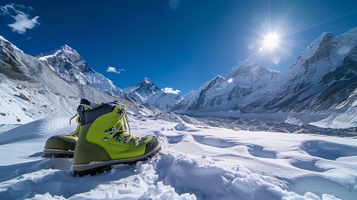 Grüne Stiefel am Mount Everest, markantes Wahrzeichen und Gedenkstätte für verunglückte Bergsteiger