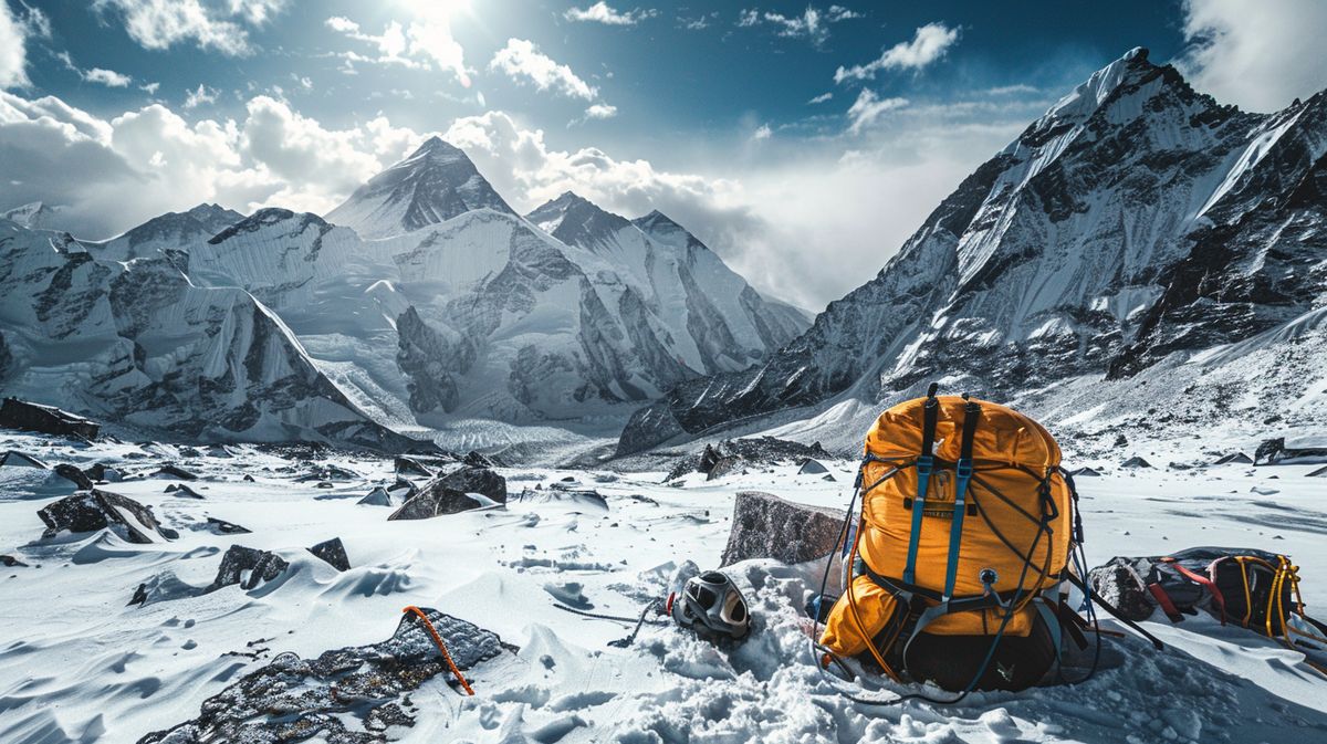 Blick auf den Mount Everest mit sichtbaren Leichen entlang des Weges, die an vergangene Expeditionen erinnern