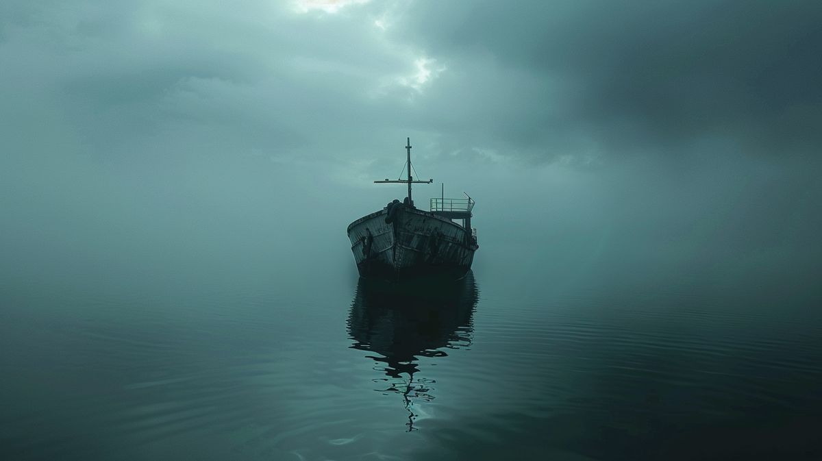 Historisches Foto des Schiffswracks Ourang Medan im Meer